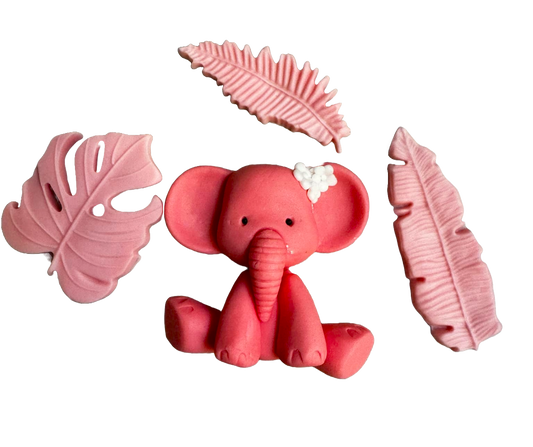 Set of 4 edible sugar decorations, Baptism, elephant, little girls