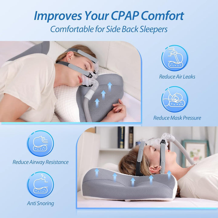 CPAP Memory Foam Cushion pentru toate măștile Cpap, pernă ergonomică pentru dormitorii laterali cu caneluri pentru măști Cpap și zonă de sprijin, reduce scurgerile de aer și presiunea măștii