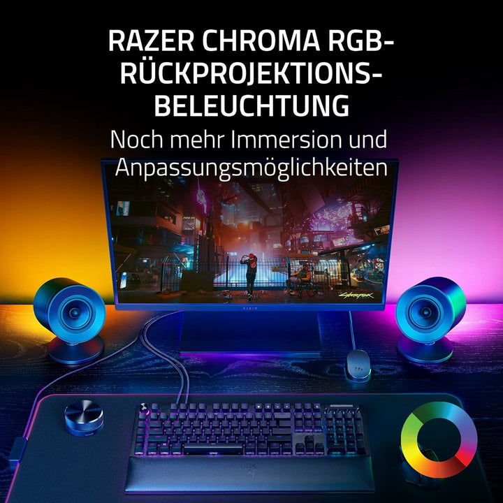 Razer Nommo V2 Pro - Difuzor de jocuri full-range 2.1 pentru PC cu subwoofer wireless (driver full-range de 3 inch cu prize de fază din aluminiu, subwoofer cu focalizare în jos) Negru