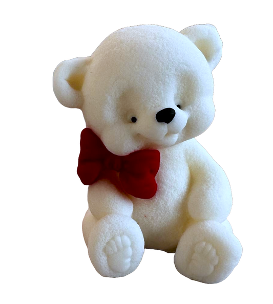 Edible sugar paste decoration, White teddy bear with red bow tie