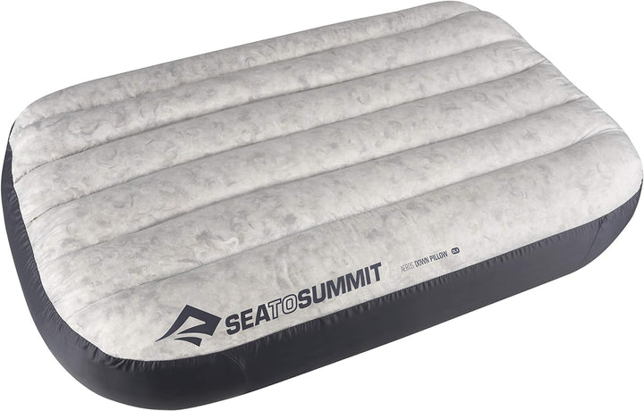 Sea to Summit - Aeros Down Travel Pillow L - Ultralight & Inflabilă - Material 10D - Pernă din puf Premium - Antiderapantă - Pentru drumeții și camping - 42 X 28 X 12 Cm - Gri - 95 G