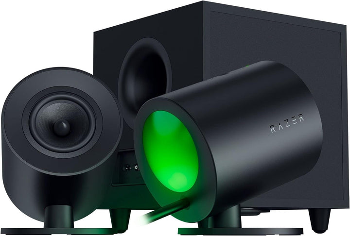 Razer Nommo V2 Pro - Difuzor de jocuri full-range 2.1 pentru PC cu subwoofer wireless (driver full-range de 3 inch cu prize de fază din aluminiu, subwoofer cu focalizare în jos) Negru