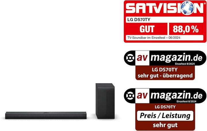 LG DS70TY 3.1.1 Dolby Atmos Soundbar (400W) Mit Kabellosem Subwoofer (Earc, HDMI, Optisch, Bluetooth) [2024], Schwarz