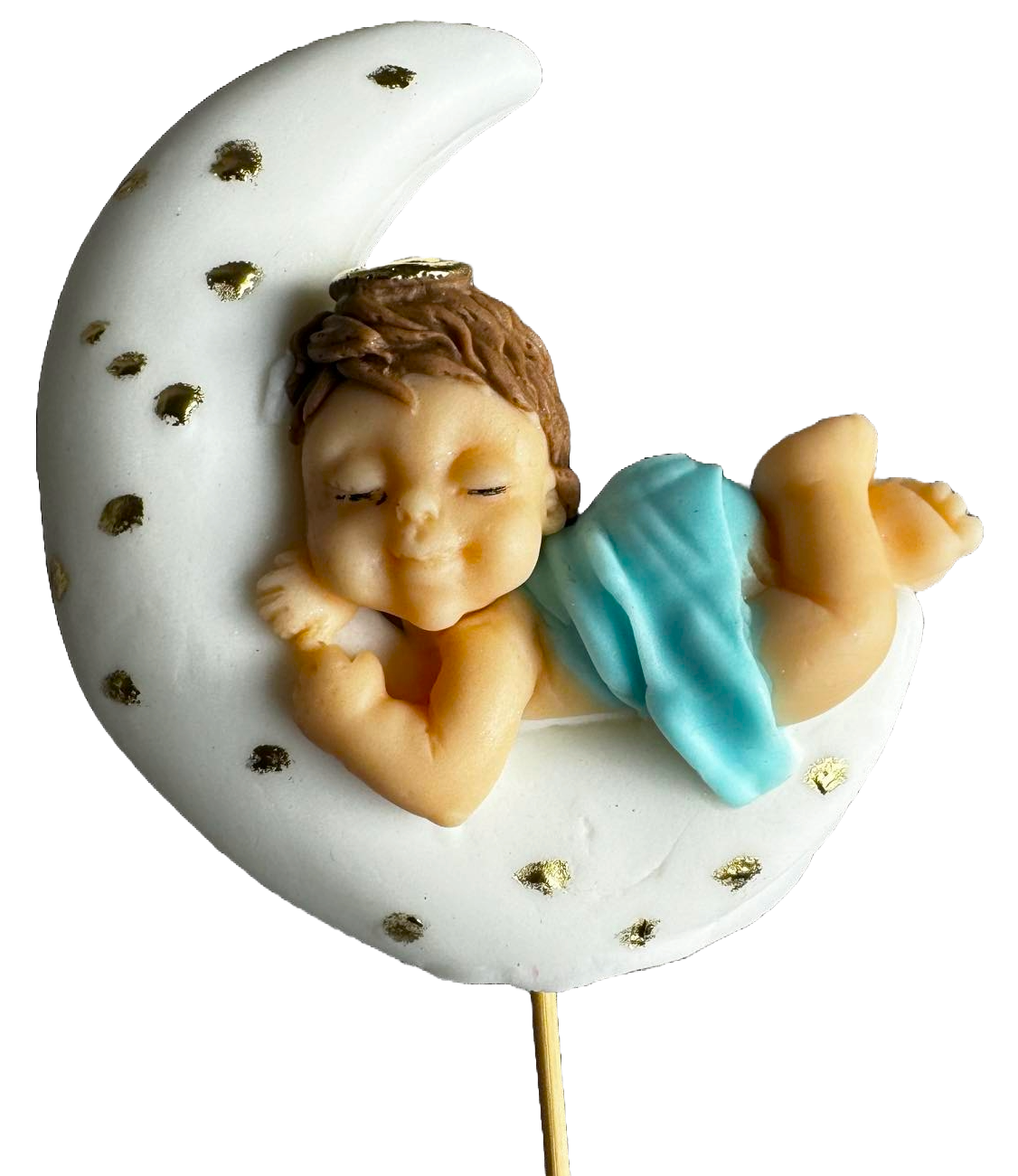 Edible sugar paste decoration, Baptism, little boy sleeping on the Moon