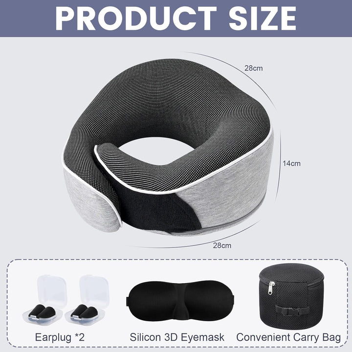 Pernă pentru gât, pernă de călătorie din spumă de memorie, pernă pentru gât din spumă de memorie, design ergonomic, cu mască pentru ochi, 2 dopuri de urechi și pungă de depozitare, perfectă pentru a dormi pe drum atunci când călătoriți
