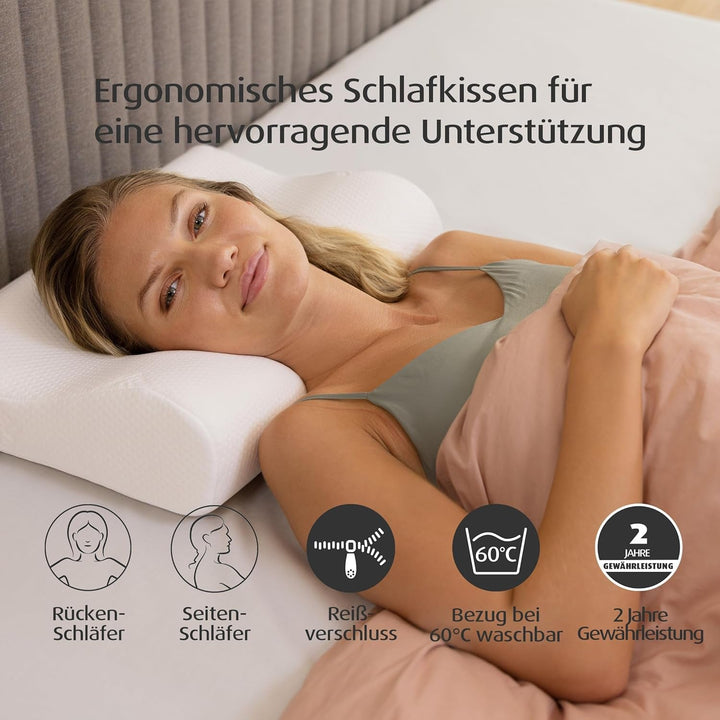 TEMPUR Original Sleeping Pillow Memory Foam, Pernă ergonomică de susținere a gâtului pentru cei care dorm lateral și pe spate, Fermă, M (50 X 31 X 10/7 Cm), Alb