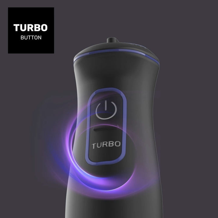 Taurus Stabmixer 1000W | 20 Geschwindigkeitsstufen | Turbo-Funktion | 4 Edelstahlklingen | Ergonomisches Soft-Touch-Design | Spritzschutz | Zubehör | Edelstahl | Elektrisch |Kunststoff, Silber/Schwarz