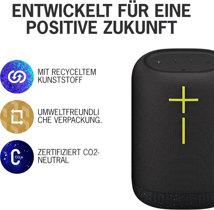 Ultimate Ears EPICBOOM, Difuzor Bluetooth mobil fără fir, bas bogat, sunet imersiv la 360 de grade, EQ adaptiv, impermeabil IP67, plutitor, baterie de 17 ore, rază de acțiune 55 M, Usb-C, negru
