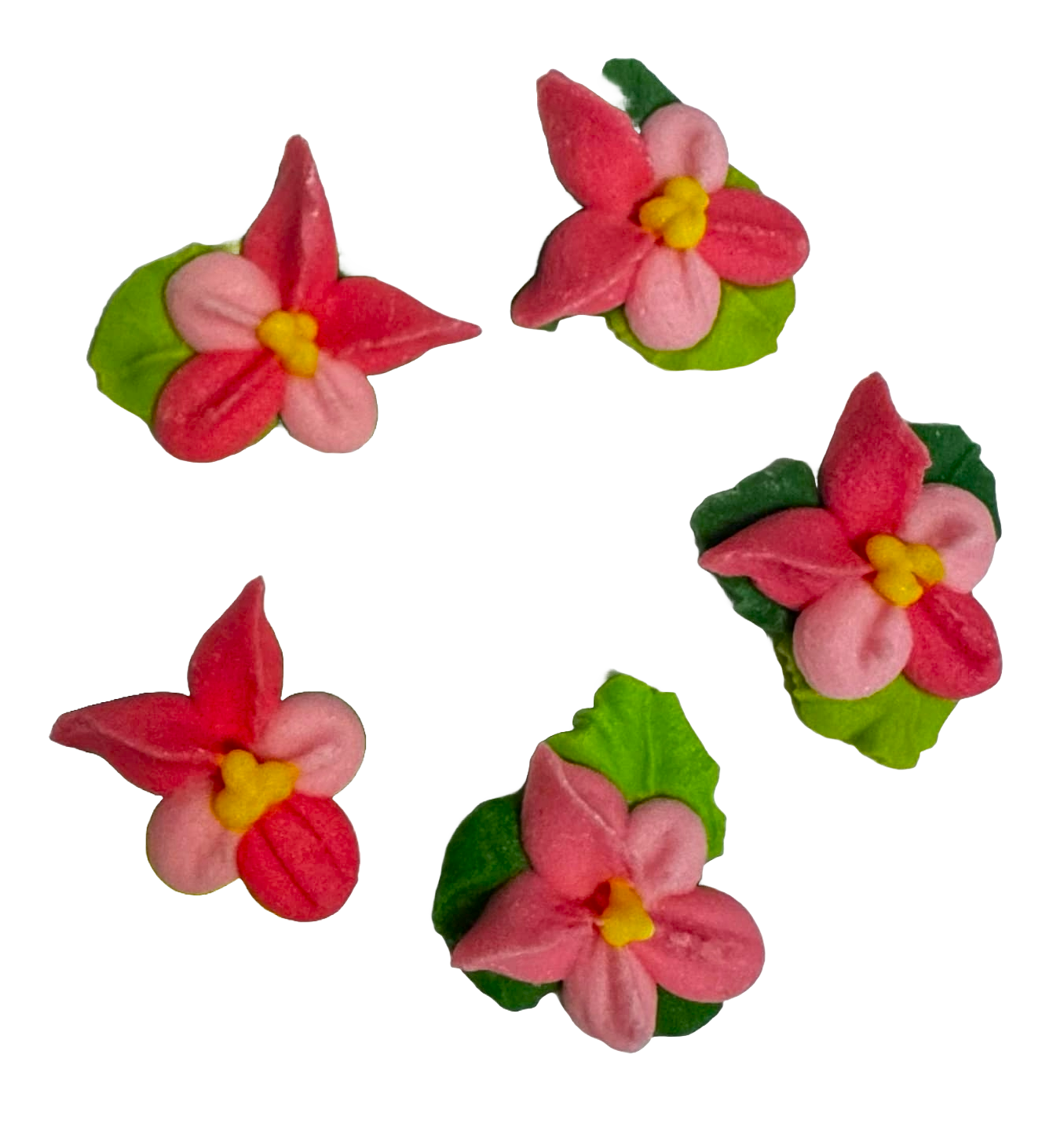 Set of 5 edible sugar paste decorations, Pink flowers