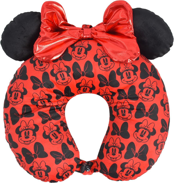 Ful Concept One Disney Minnie Mouse Pernă de gât de călătorie cu urechi 3D și arc pentru avion, mașină și birou, confortabilă și respirabilă, roșu / negru