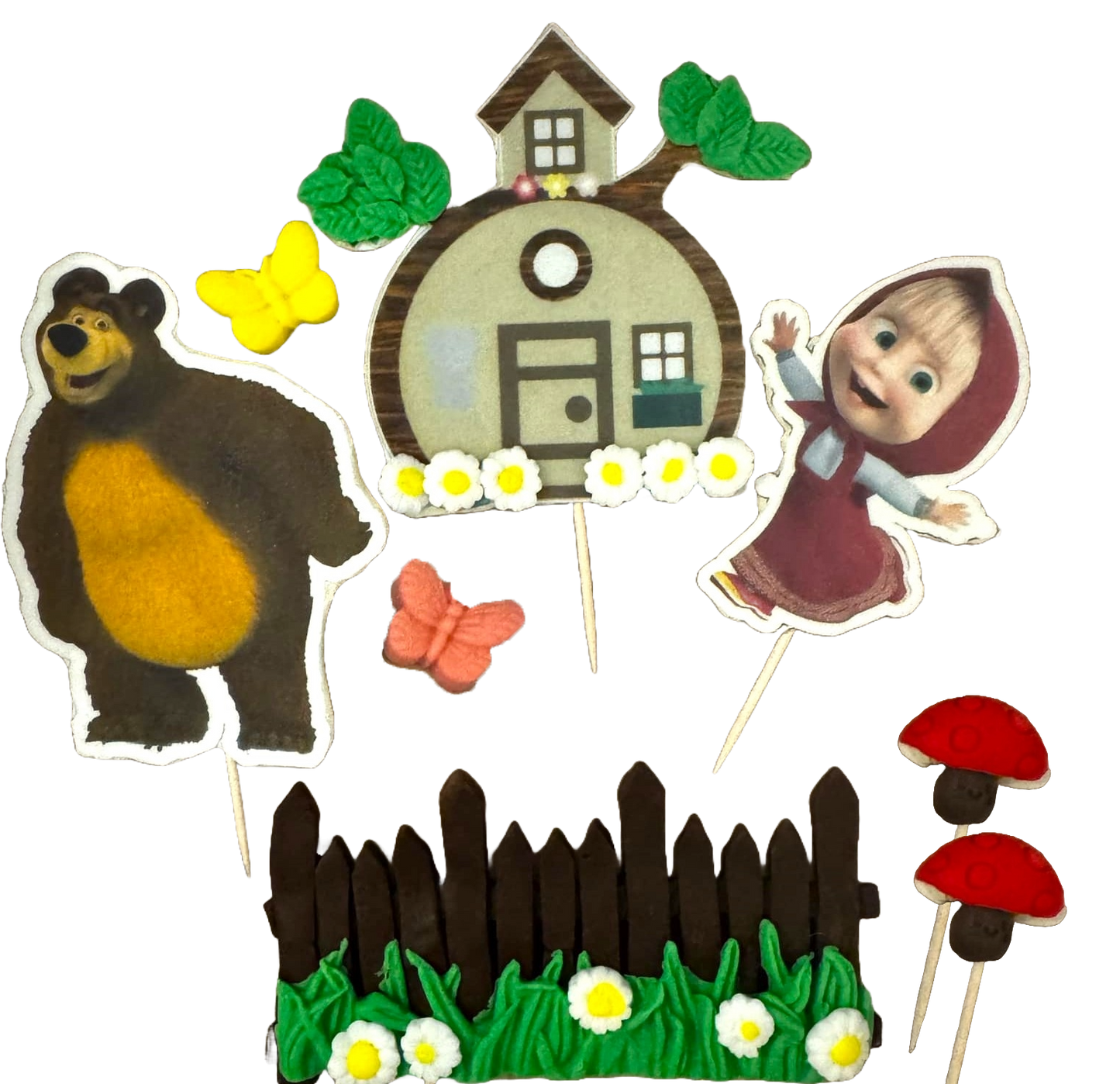 Set of 8 edible sugar paste decorations, Masha and the Bear