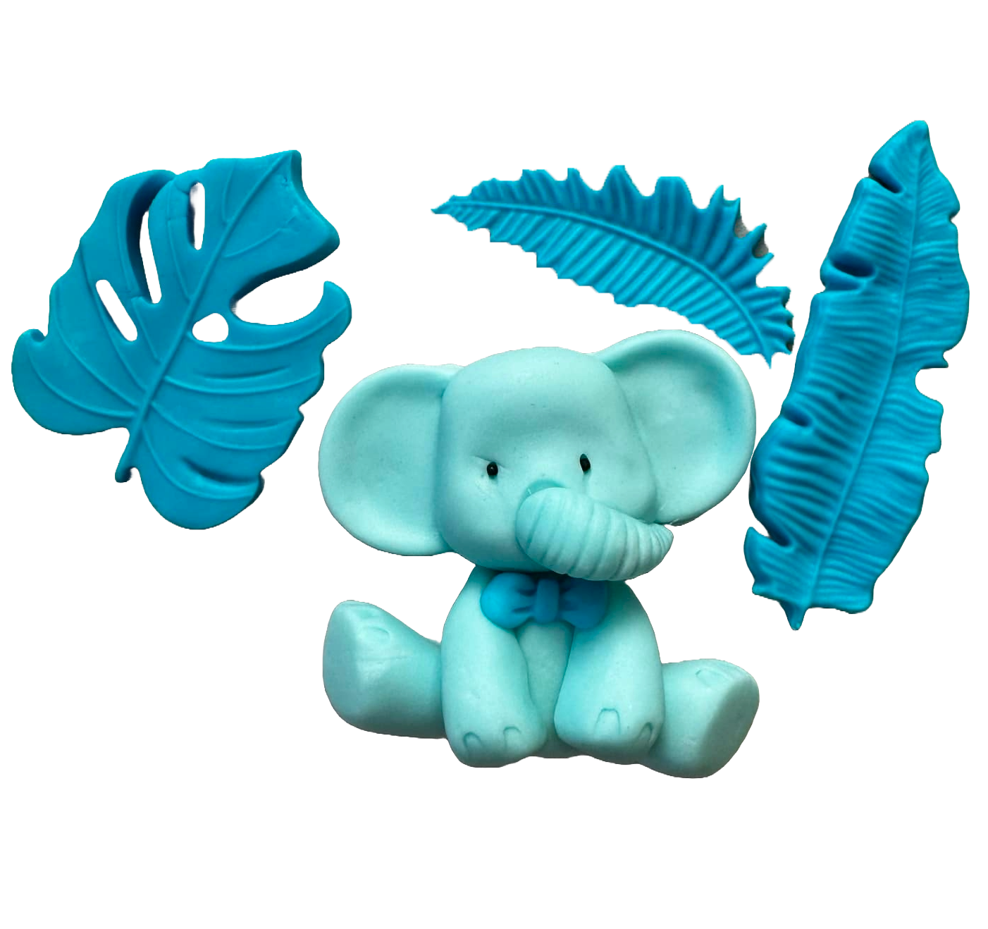 Set of 4 edible sugar paste decorations, Baptism, elephant, boys