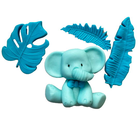 Set of 4 edible sugar paste decorations, Baptism, elephant, boys