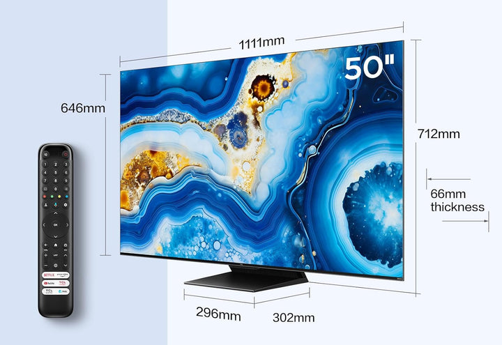 TCL 50QM8B Fernseher Miniled 50 Zoll, QLED, 144Hz, 4K HDR Premium 1250Nits, Google TV, Dolby Atmos, Onkyo, Game Master Pro 2.0