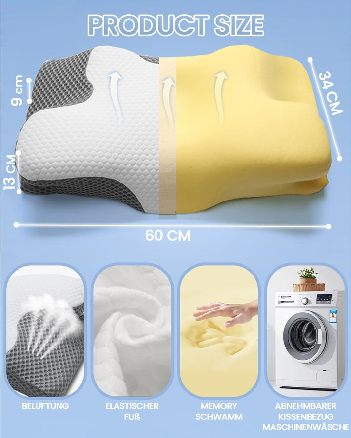 Pernă pentru gât 2 în 1 Pernă, pernă cu spumă de memorie, pernă ortopedică ergonomică, 2 înălțimi de dormit, pernă de sprijin pentru gât pentru sprijin lateral / spate / burtă