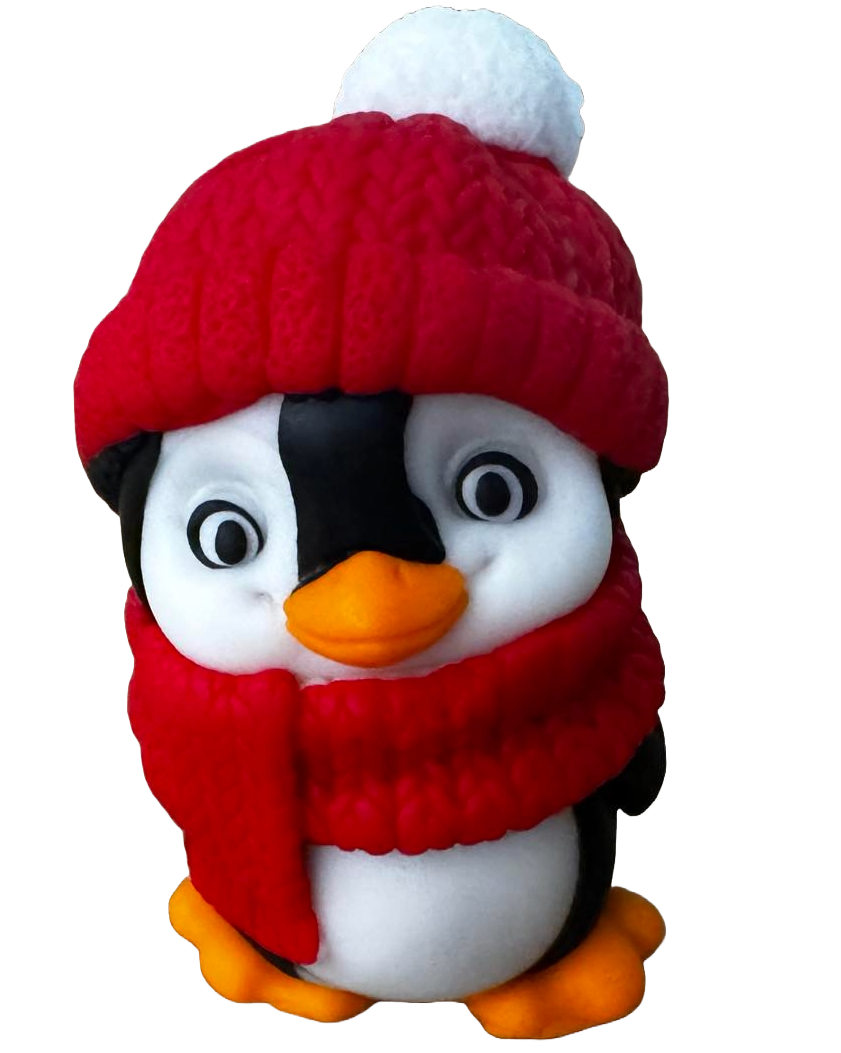 Edible sugar paste decoration, Penguin with scarf and red hat