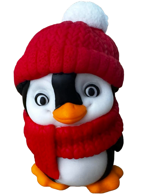 Edible sugar paste decoration, Penguin with scarf and red hat