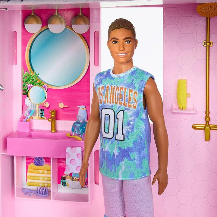 Barbie Dream Villa, casă Barbie cu 3 etaje cu 10 zone de joacă, inclusiv piscină, tobogan, lift, 75 de accesorii pentru păpuși, cățeluș de jucărie, jucărie pentru copii cu vârsta de peste 3 ani, HMX10