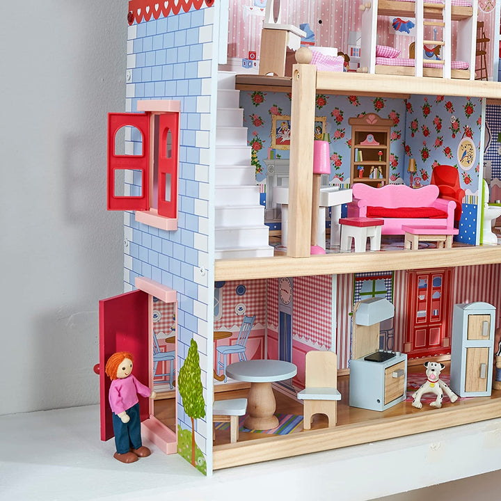 Kidkraft Dollhouse Chelsea din lemn cu mobilier și accesorii pentru mini păpuși, set de joacă pentru mini păpuși, jucărie pentru copii de la 3 ani, 65054, exclusiv la Amazon