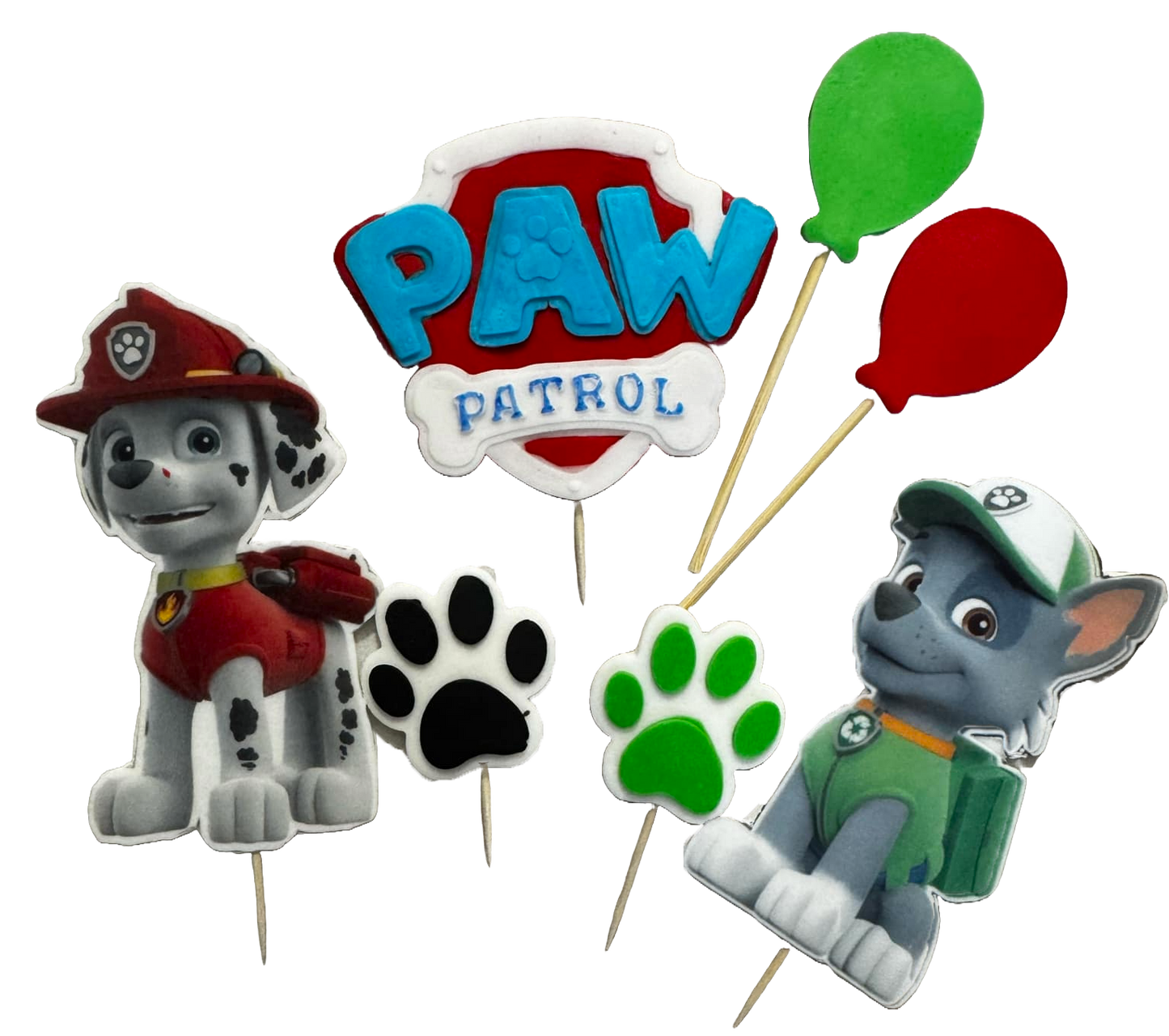 Set of 7 edible sugar paste decorations, Paw Patrol