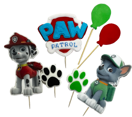 Set of 7 edible sugar paste decorations, Paw Patrol