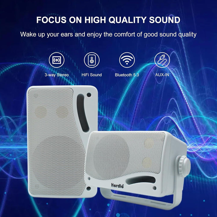 3,5 Zoll Bluetooth Outdoor Lautsprecher Marine Lautsprecher 3 Wege 200W Wasserdicht Weatherproof Für Outdoor Indoor Patio Garten Deck Camper Boot Terrasse Restaurant (1 Paar, Weiß)