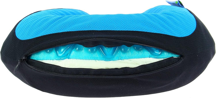 Kine Travel 169803 Pernă de gât cu gel, pernă de călătorie ergonomică, aprobată de fizioterapeut, negru și albastru
