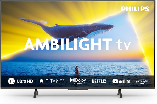 Philips Ambilight 43PUS8109 4K LED Smart TV - 43-Zoll Display Mit Pixel-Präziser Ultra HD, Titan OS Plattform Und Dolby Atmos, Funktioniert Mit Alexa Und Google Sprachassistent - Satiniertes Chrom