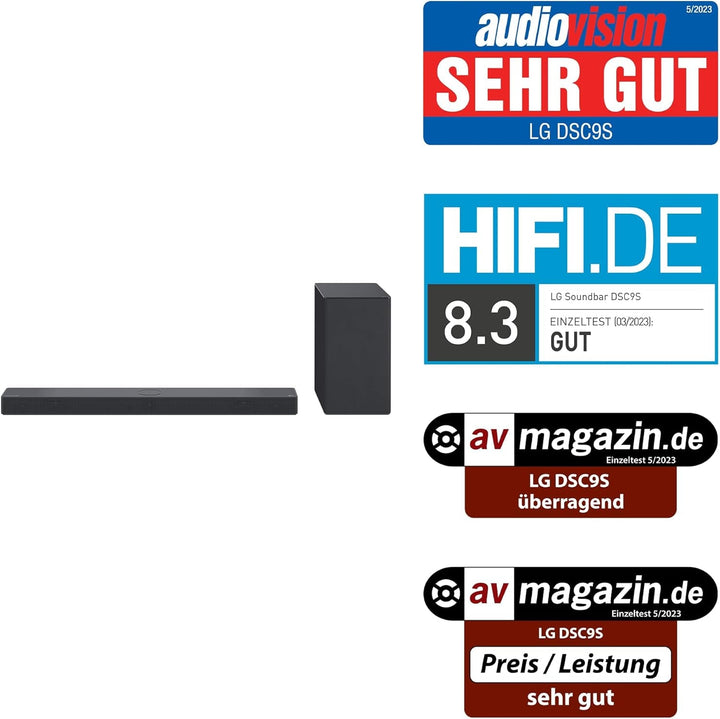LG DSC9S 3.1.3 Soundbar (400W) Mit Kabellosem Subwoofer (Dolby Atmos, HDMI, Bluetooth), Schwarz [Modelljahr 2023]