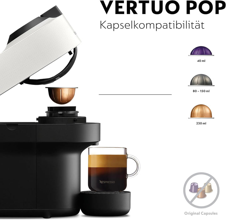 Aparat de cafea cu capsule Nespresso Krups XN9201 Vertuo Pop | Capacitate: 560 ml | Recunoaștere automată a capsulelor | Sistem one-touch | 4 dimensiuni ale ceștii | Timp de încălzire mai scurt | Durabil | Coconut White