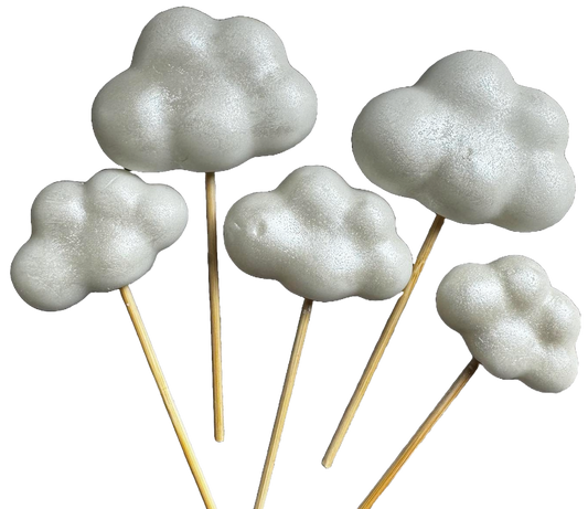 Set of 5 edible sugar paste decorations, White Clouds