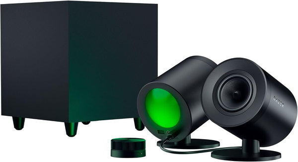 Razer Nommo V2 Pro - Difuzor de jocuri full-range 2.1 pentru PC cu subwoofer wireless (driver full-range de 3 inch cu prize de fază din aluminiu, subwoofer cu focalizare în jos) Negru