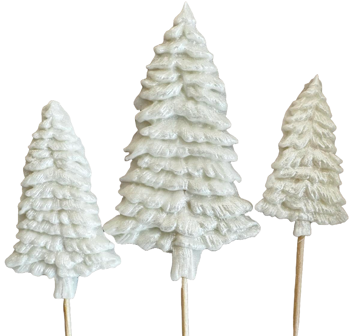 Set of 3 edible sugar decorations, Winter Trees