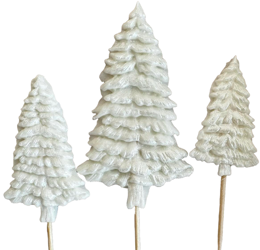 Set of 3 edible sugar decorations, Winter Trees