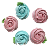 Set of 5 edible meringue decorations, Pink and blue flowers