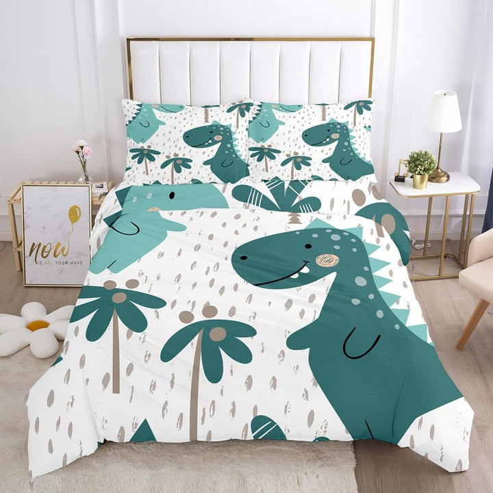 Kinder Bettwäsche Dinosaurier 135X200 Cm, Cartoon Tiere Dino Bettbezug, Niedlicher Dinosaurier Bettwäsche-Set Für Jungen Teens Mit Kissenbezug (A-3, 135 X 200 Cm)