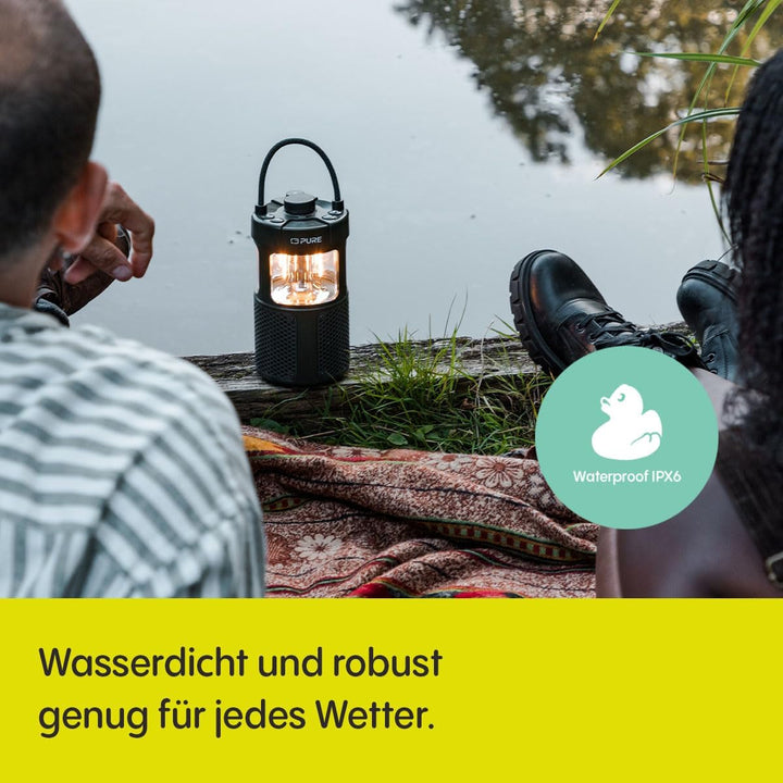 Difuzor de exterior Pure Woodland Glow cu lampă cu leduri (Bluetooth 5.3, sunet 360°, IPX6, portabil, baterie 14H - perfect pentru grădină și camping) Verde