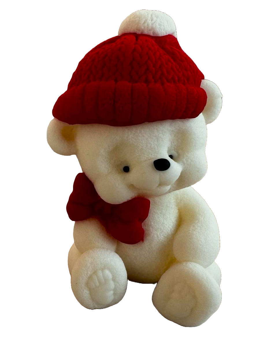 Edible sugar paste decoration, Teddy bear with bow tie and red hat