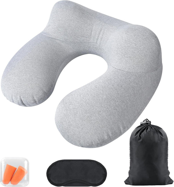 Aiqinu Pernă gonflabilă pentru gât Pernă de călătorie, Compact Quick Neck Pillow gonflabil cu capac de pernă lavabil pentru călătorii cu mașina, avionul, trenul, biroul, familia