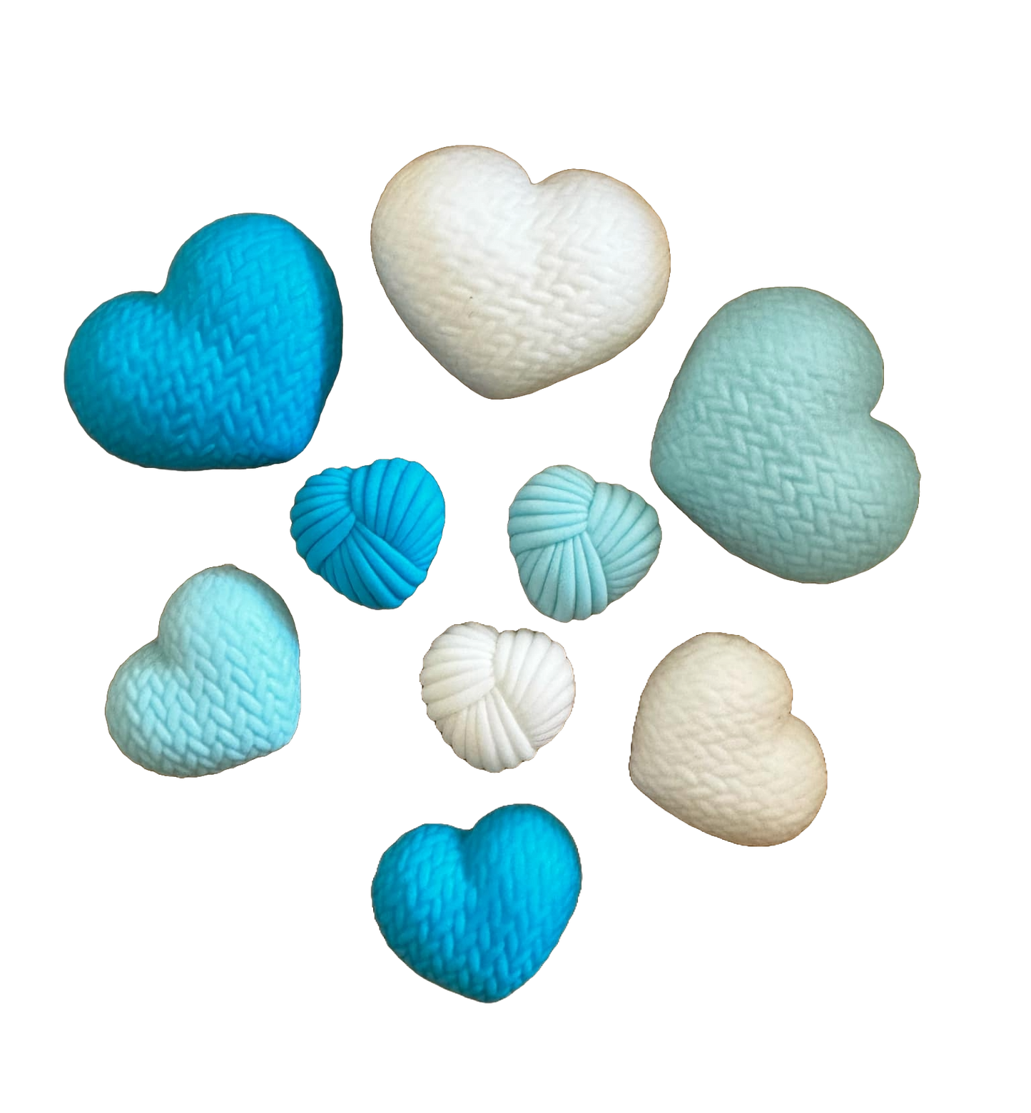 Set of 9 edible sugar decorations, Crocheted hearts