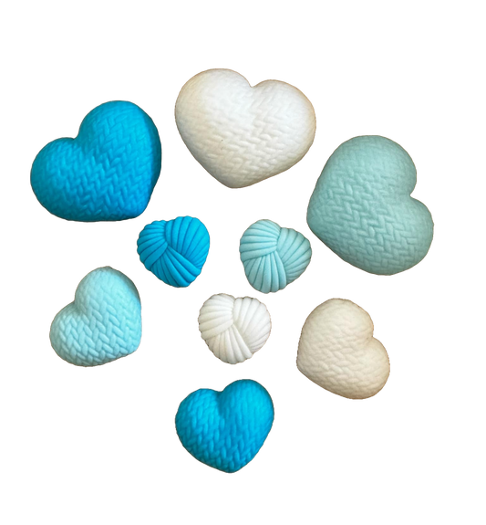 Set of 9 edible sugar decorations, Crocheted hearts