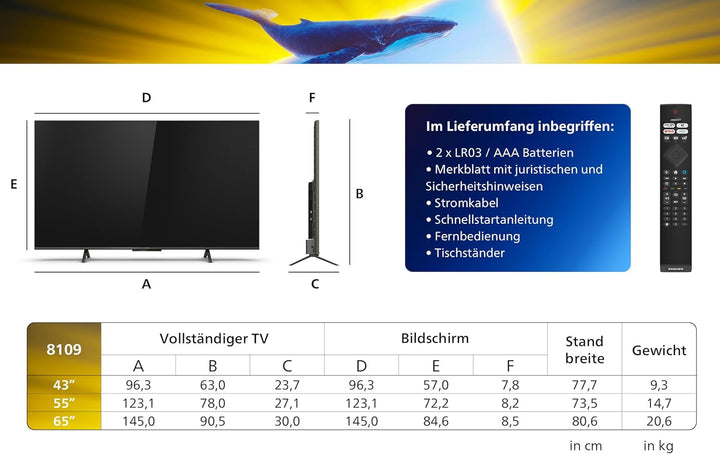Philips Ambilight 43PUS8109 4K LED Smart TV - 43-Zoll Display Mit Pixel-Präziser Ultra HD, Titan OS Plattform Und Dolby Atmos, Funktioniert Mit Alexa Und Google Sprachassistent - Satiniertes Chrom