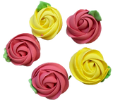 Set of 5 edible meringue decorations, Pink and yellow flowers