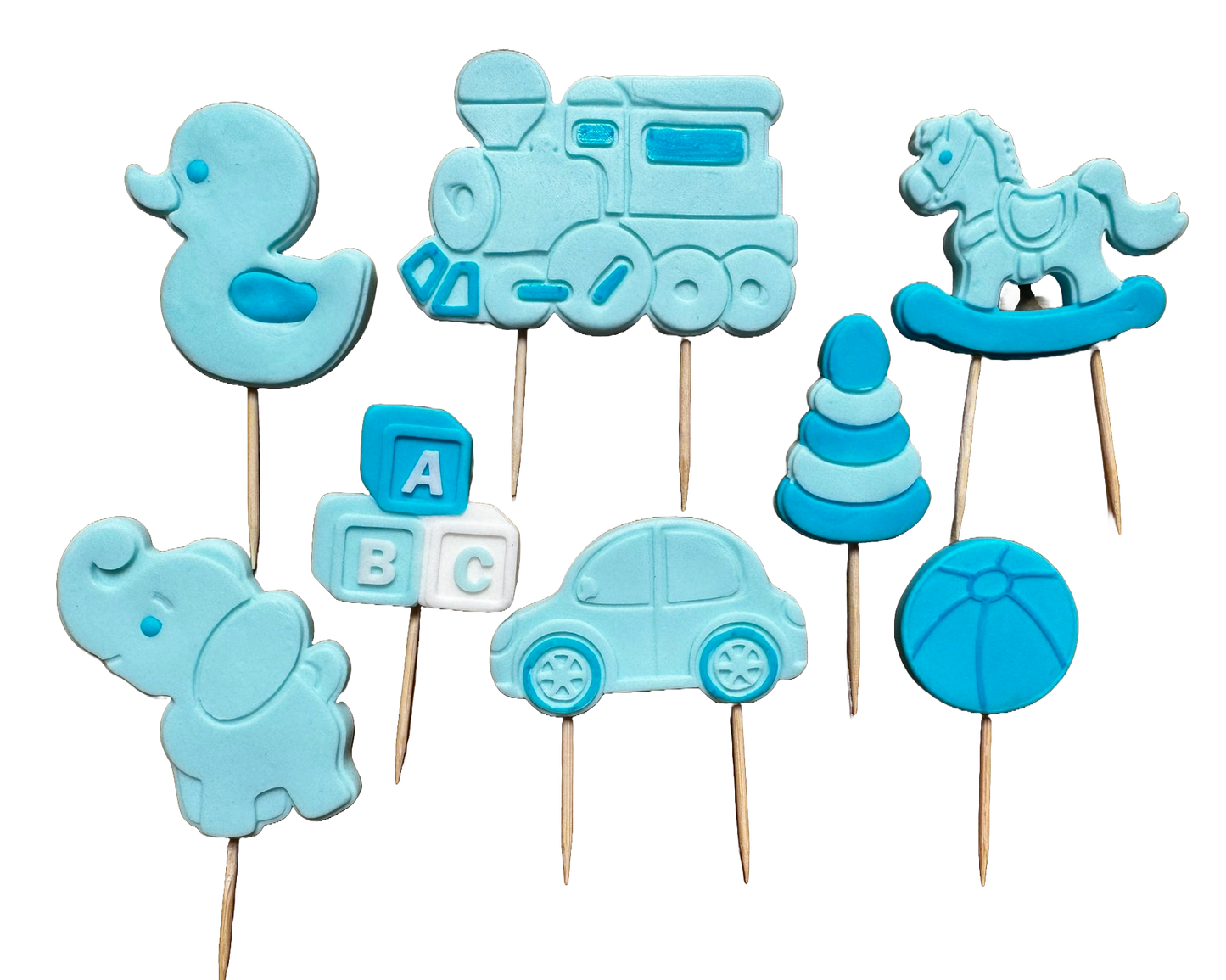 Set of 8 edible sugar decorations, Toys