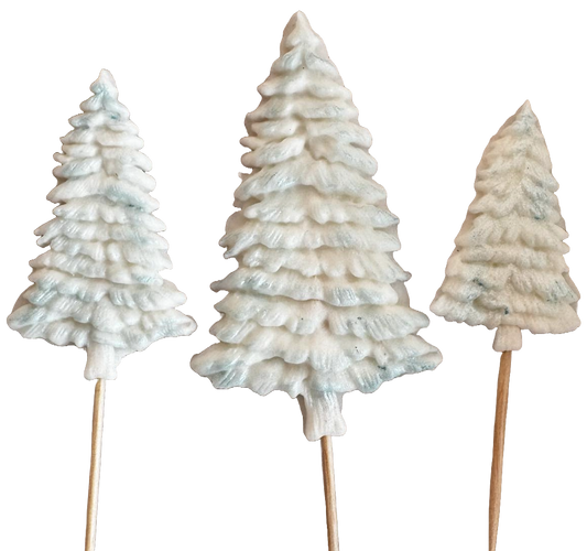 Set of 3 edible sugar decorations, Winter Trees