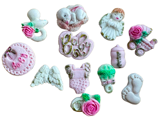 Set of 12 edible sugar paste decorations, Baptism