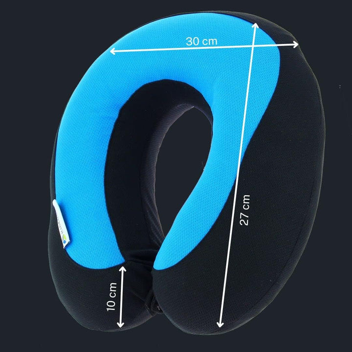 Kine Travel 169803 Pernă de gât cu gel, pernă de călătorie ergonomică, aprobată de fizioterapeut, negru și albastru