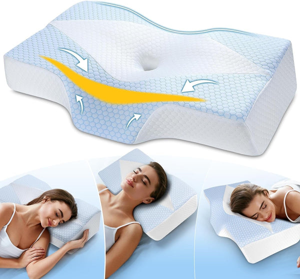 Pernă pentru gât din spumă de memorie Pernă ortopedică ergonomică Pentru dureri de gât și umeri - Pernă de dormit răcoritoare Pentru cei care dorm lateral, pe spate și pe stomac Cu suport pentru gât