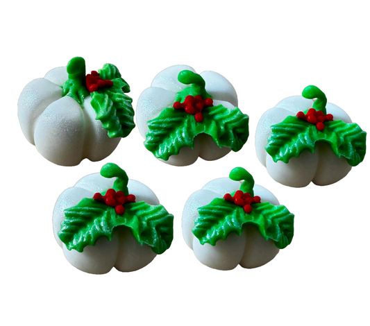 Set of 5 edible sugar paste decorations, Christmas Pumpkins