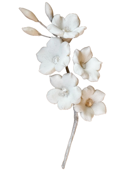 Décoration comestible en pâte à sucre, Branche de fleurs blanches